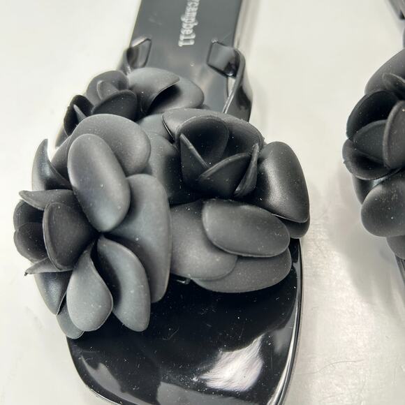 Jeffrey Campbell Floralee Rosette Flower Slide Sandals Black Shiny Women's 6 - Picture 5 of 8